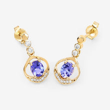 Load image into Gallery viewer, 0.76 Carat Genuine Tanzanite and White Diamond 14K Yellow Gold Earrings