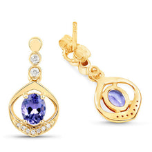 Load image into Gallery viewer, 0.76 Carat Genuine Tanzanite and White Diamond 14K Yellow Gold Earrings