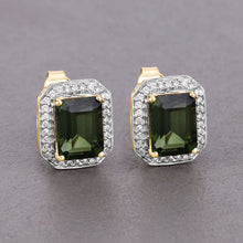 Load image into Gallery viewer, 3.57 Carat Genuine Green Tourmaline and White Diamond 14K Yellow Gold Earrings