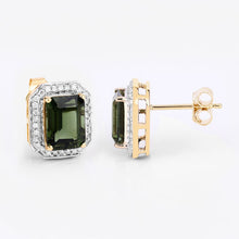 Load image into Gallery viewer, 3.57 Carat Genuine Green Tourmaline and White Diamond 14K Yellow Gold Earrings