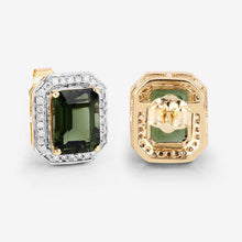 Load image into Gallery viewer, 3.57 Carat Genuine Green Tourmaline and White Diamond 14K Yellow Gold Earrings