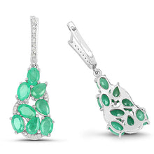 Load image into Gallery viewer, 6.69 Carat Genuine Emerald and White Diamond .925 Sterling Silver Earrings
