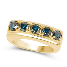 Load image into Gallery viewer, 14K Yellow Gold Plated 1.25 Carat Genuine Blue Diamond .925 Sterling Silver Ring