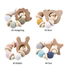 Load image into Gallery viewer, Wooden Teether Hedgehog Crochet Beads Wood Crafts Ring Engraved Bead Baby Teether Wooden Toys For Kids Rattle