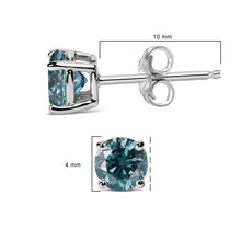 Load image into Gallery viewer, 14K White Gold 1/2 Cttw Round Brilliant Cut Lab Grown Blue Diamond 4-Prong Classic Solitaire Stud Earrings (Blue Color, VVS2-VS1 Clarity)