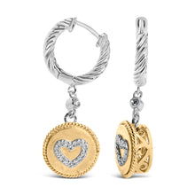 Load image into Gallery viewer, 18K Yellow Gold Plated .925 Sterling Silver 1/8 Cttw Diamond Heart Medallion Drop and Dangle Earring (I-J Color, SI1-SI2 Clarity)