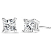 Load image into Gallery viewer, AGS Certified 2/5 Cttw Princess Cut Diamond 14K White Gold 4-Prong Solitaire Square Stud Earrings (L-M Color, I1-I2 Clarity)