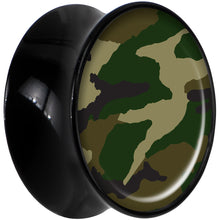 Load image into Gallery viewer, Black Acrylic Woodland Camo Print Saddle Plug Set 5/8