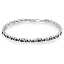 Load image into Gallery viewer, Black Rhodium over .925 Sterling Silver 1.0 Cttw Rose Cut Diamond Double-Link 7" Tennis Bracelet (Blue Color, I1-I2 Clarity)