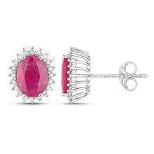 Load image into Gallery viewer, 3.14 Carat Genuine Ruby and White Diamond 14K White Gold Earrings