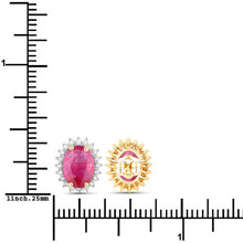 Load image into Gallery viewer, 3.14 Carat Genuine Ruby and White Diamond 14K Yellow Gold Earrings