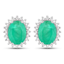 Load image into Gallery viewer, 2.66 Carat Genuine Zambian Emerald and White Diamond 10K White Gold Earrings