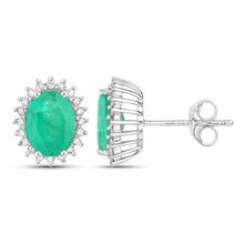 Load image into Gallery viewer, 2.66 Carat Genuine Zambian Emerald and White Diamond 10K White Gold Earrings