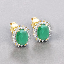 Load image into Gallery viewer, 2.66 Carat Genuine Zambian Emerald and White Diamond 10K Yellow Gold Earrings