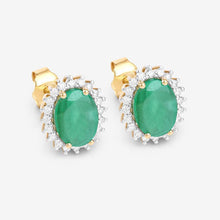 Load image into Gallery viewer, 2.66 Carat Genuine Zambian Emerald and White Diamond 10K Yellow Gold Earrings