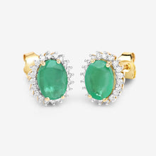 Load image into Gallery viewer, 2.66 Carat Genuine Zambian Emerald and White Diamond 10K Yellow Gold Earrings