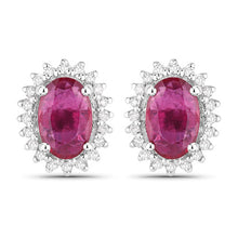 Load image into Gallery viewer, 1.16 Carat Genuine Ruby and White Diamond 14K White Gold Earrings