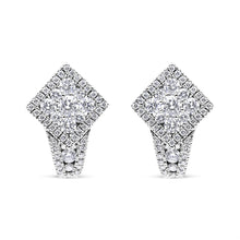 Load image into Gallery viewer, 18K White Gold 1 1/10 Cttw Round Diamond Cluster with Halo Hoop Huggie Earring (F-G Color, VS1-VS2 Clarity)