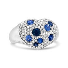 Load image into Gallery viewer, 18K White Gold Blue Sapphire and 5/8 Cttw Diamond Cluster Heart Shaped Ring (F-G Color, VS1-VS2 Clarity) - Size 7.5