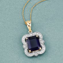 Load image into Gallery viewer, 4.07 Carat Genuine Iolite and White Diamond 14K Yellow Gold Pendant