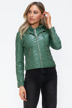 Load image into Gallery viewer, Women Classic Snobbish Faux Leather Zip-Up Drawstring Hooded Jacket Edgy & Casual PU Leather Jacket For Streetwear