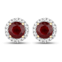 Load image into Gallery viewer, 2.14 Carat Genuine Ruby and White Diamond 14K Yellow Gold Earrings