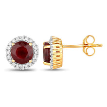 Load image into Gallery viewer, 2.14 Carat Genuine Ruby and White Diamond 14K Yellow Gold Earrings