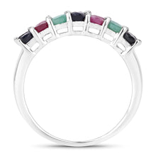 Load image into Gallery viewer, "3.40 Carat Genuine Emerald, Ruby and Black Sapphire .925 Sterling Silver Ring