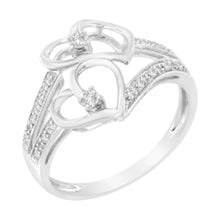 Load image into Gallery viewer, 14KT White Gold 1/10 cttw Diamond Twin Heart Ring - Size 6.5