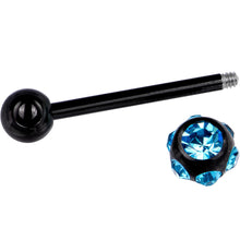 Load image into Gallery viewer, Aqua CZ Gem Black Titanium IP Barbell Tongue Ring