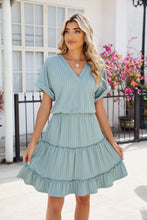 Load image into Gallery viewer, Short Sleeve Tiered Mini Dress Feminine & Flowy Modern Women Summer Dress