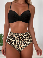 Load image into Gallery viewer, Tropical Vibe High Waist Bikini Set – Flirty V-Neck Swimsuit with Layered Colorblock High Cut Bottom Crisscross Strap Detail & Ultra-Stretch Comfort – Women's Two Piece Swimwear for Summer Beach Pool & Vacation Fun