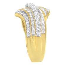 Load image into Gallery viewer, 10K Yellow Gold 1.0 Cttw Baguette and Round Diamond Multi-Row Wave Bypass Ring (I-J Color, I1-I2 Clarity) - Ring Size 7
