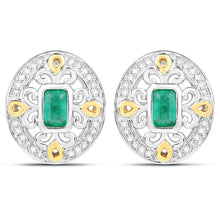 Load image into Gallery viewer, 0.69 Carat Genuine Zambian Emerald and White Diamond .925 Sterling Silver Earrings