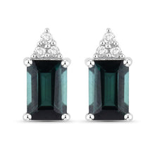 Load image into Gallery viewer, 1.25 Carat Genuine Green Tourmaline and White Diamond 14K White Gold Earrings