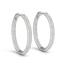 Load image into Gallery viewer, 14k White Gold Two Row Pave Set Diamond Hoop Earrings (7 cttw)