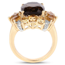 Load image into Gallery viewer, 14K Yellow Gold Plated 7.10 Carat Genuine Smoky Quartz, Citrine & White Topaz Brass Ring
