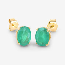 Load image into Gallery viewer, 2.40 Carat Genuine Zambian Emerald 10K Yellow Gold Earrings