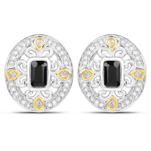 Load image into Gallery viewer, 0.93 Carat Genuine Blue Sapphire and White Diamond .925 Sterling Silver Earrings