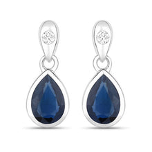 Load image into Gallery viewer, 1.65 Carat Genuine Blue Sapphire and White Diamond 10K White Gold Earrings