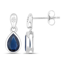 Load image into Gallery viewer, 1.65 Carat Genuine Blue Sapphire and White Diamond 10K White Gold Earrings