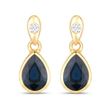 Load image into Gallery viewer, 1.65 Carat Genuine Blue Sapphire and White Diamond 10K Yellow Gold Earrings