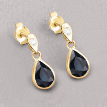 Load image into Gallery viewer, 1.65 Carat Genuine Blue Sapphire and White Diamond 10K Yellow Gold Earrings
