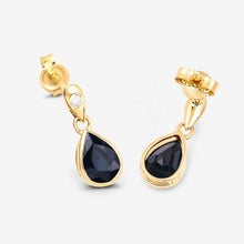 Load image into Gallery viewer, 1.65 Carat Genuine Blue Sapphire and White Diamond 10K Yellow Gold Earrings