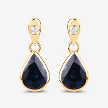 Load image into Gallery viewer, 1.65 Carat Genuine Blue Sapphire and White Diamond 10K Yellow Gold Earrings