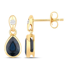 Load image into Gallery viewer, 1.65 Carat Genuine Blue Sapphire and White Diamond 10K Yellow Gold Earrings