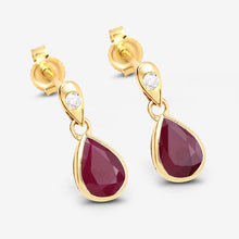 Load image into Gallery viewer, 1.65 Carat Genuine Ruby and White Diamond 10K Yellow Gold Earrings