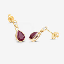 Load image into Gallery viewer, 1.65 Carat Genuine Ruby and White Diamond 10K Yellow Gold Earrings