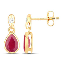 Load image into Gallery viewer, 1.65 Carat Genuine Ruby and White Diamond 10K Yellow Gold Earrings