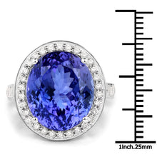 Load image into Gallery viewer, 18.50 Carat Genuine Tanzanite and White Diamond 18K White Gold Ring